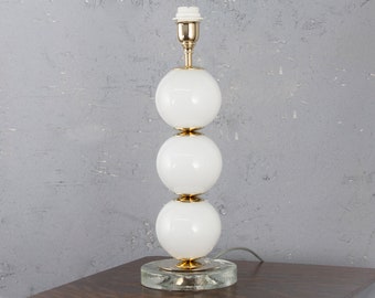 Italian Table lamp white color Murano blown glass balls with glass base and brass, handmade Made in Italy