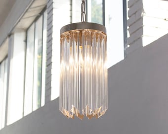 Vintage Murano Glass Chandelier, Handmade Quadriedri (Brushed Nickel Frame)