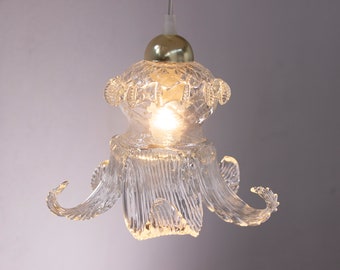 Artistic Murano glass flower pendant lamp in clear color, handmade Made in Italy lighting