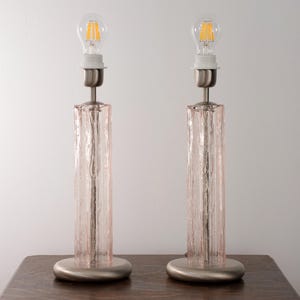Pair of Murano glass table lamp, Tronchi cipria pink color with brushed finish, height 40 cm design lamps  Made in Italy