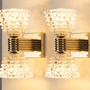 Set of 2 Rostrato Murano glass Deco wall lights in pure crystal colour, handmade sconce lamps Made in Italy