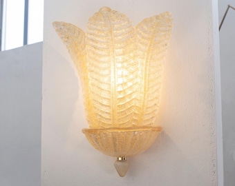 Murano Glass Leaf Sconce in amber, Italian Mid Century style Wall Light