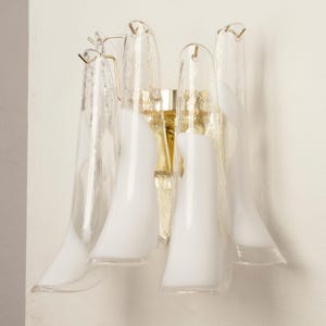 Murano Glass Sconce - Five Clear and White Petali Mid-Century Italian wall light image 10