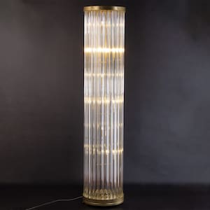 Floor lamp with Murano glass triedri and gold leaf metal frame, Made in Italy design floor lamp height 150 cm, diameter 30 cm.