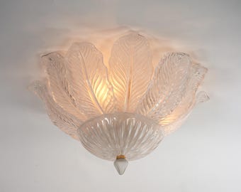 Clear Murano glass ceiling lamp with satin details, chandelier design Made in Italy