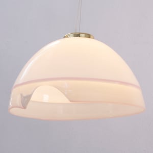 Large pendant lamp design made in Italy 1980s white Murano glass with pink gray trim Ø44 cm