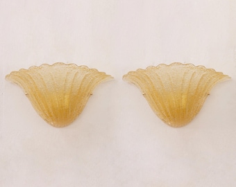 Amber Murano Glass Wall Sconces Shell-Shaped: Set of 2, Made in Italy