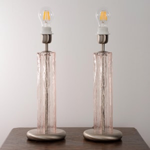 Pair of Murano glass table lamp, Tronchi cipria pink color with brushed finish, height 40 cm design lamps  Made in Italy