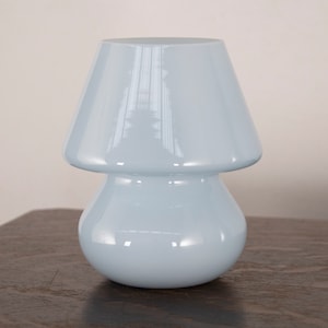 Murano glass mushroom lamp light blue color height 18cm, Made in Italy design table lamp