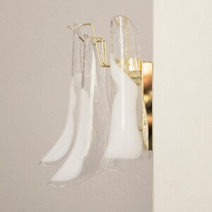 Murano Glass Sconce - Five Clear and White Petali Mid-Century Italian wall light image 7