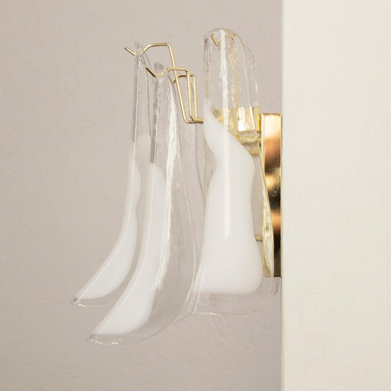 Murano Glass Sconce - Five Clear and White Petali Mid-Century Italian wall light image 7