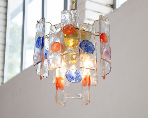 Rarest Suspension Lamp Made in Italy Murano Glass Strips With
