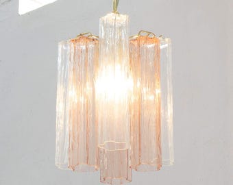 Lámpara de araña Murano Tronchi Ø25 cm - Cristal rosa transparente soplado a mano, estilo vintage italiano