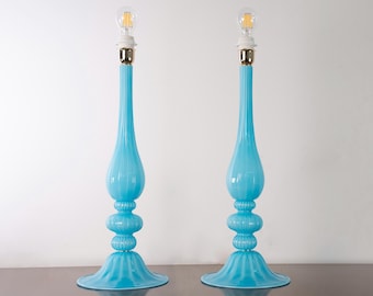 Paar Murano Glas Tischlampen türkise Farbe, handgefertigte Made in Italien venezianische Design-Beleuchtung