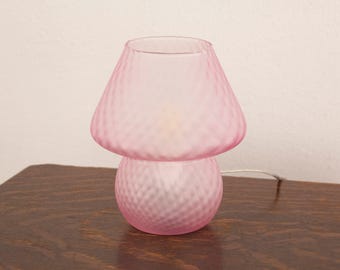 Mushroom light Fucsia Venetian Murano Table Lamp, Texture Glass