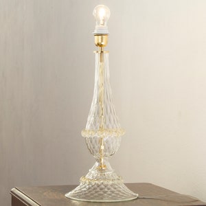 Murano glass crystal table lamp with gold artistic decoration, height 55 cm handmade Made in Italy