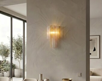 Murano Wall Lamp Tronchi Pair - Pink Glass Hand-blown Italy - Mid