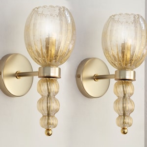 One off Set of 2 Murano glass sconces in crystal and gold decorations, blown glass and Barovier style, Made in Italy
