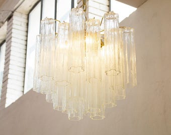 Italian Chandelier Murano Ø50 cm - Clear Glass Hand-blown Italy - Vintage Style