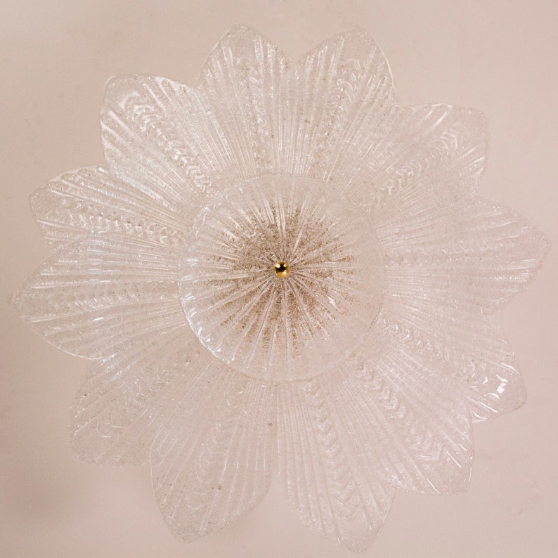 Transparente Deckenleuchte aus Muranoglas, handgefertigte Blätter mit Körnung, Design-Kronleuchter Made in Italy Bild 5