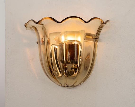 Murano Glass Wall Lamp: Amber Handmade Sconce from Italy