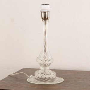 Murano glass table lamp transparent color with artistic decoration, height 33 cm handmade Made in Italy