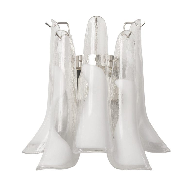 Murano Glass Sconce - Five Clear and White Petali Mid-Century Italian wall light image 14