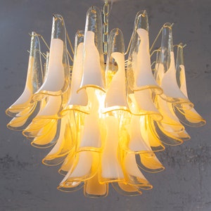 Petali suspension lamp Ø65 cm Made in Italy Murano saddles glass amber and white color, vintage style design chandelier
