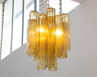 Suspension lamp Made in Italy Tronchi in smoked Murano glass of vintage design, ceiling chandelier 36 cm diameter