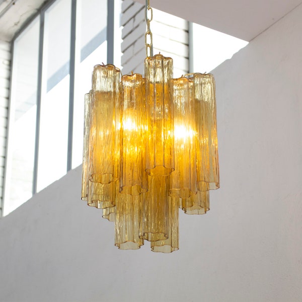 Suspension lamp Made in Italy Tronchi in smoked Murano glass of vintage design, ceiling chandelier 36 cm diameter