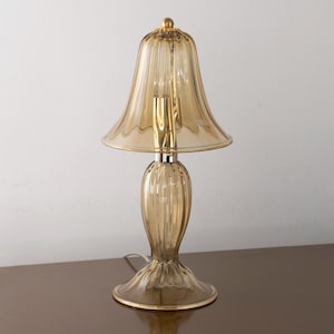 Murano glass table lamp in smoky color and gold details, handmade Made in Italy Venetian design lighting bedside lamp