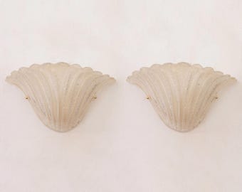 Murano Glass Fan Sconces: Silk Ivory Italian Wall Lights (Set of 2)