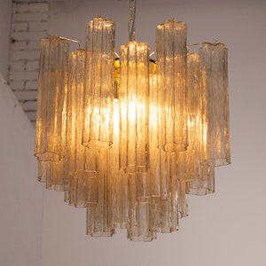 Lampe à suspension Tronchi fabriquée en Italie en verre de Murano fumé de style design vintage, lustre de plafond de 53 cm de diamètre
