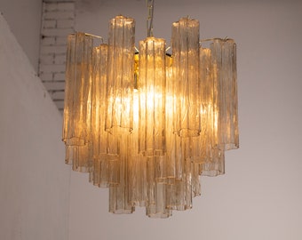 Suspension lamp Made in Italy Tronchi in smoky Murano glass of vintage design, ceiling chandelier 53 cm diameter