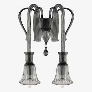 In stock! Hand blown grey Deco Murano glass wall sconce 2 lights, Made in Italy, handmade Venetian wall lamp