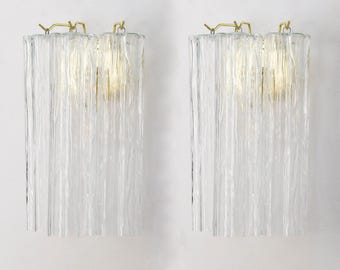 Wall mounted lights Pair - Clear Original Murano Glass Hand-blown Italy - Designer Lamp