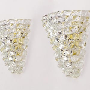 Set of 2 Murano rostrato glass wall sconces pure crystal color, handmade lamps Made in Italy