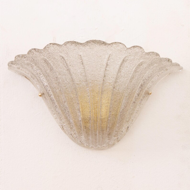 Murano Glass Wall Lamp: Smoky Vintage Sconce Shell-Shaped (Handmade Italy) image 7