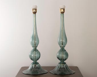 Lámparas de mesa de cristal, hechas a mano en Italia, iluminación veneciana de Murano verde, juego de dos