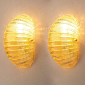 Amber Murano Glass Sconces Shell, Brass Frame Set of 2 Made in Italy