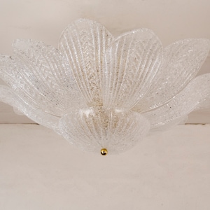 Lámpara de techo de cristal de Murano transparente, hojas hechas a mano con arena, lámpara de araña de diseño Made in Italy imagen 3