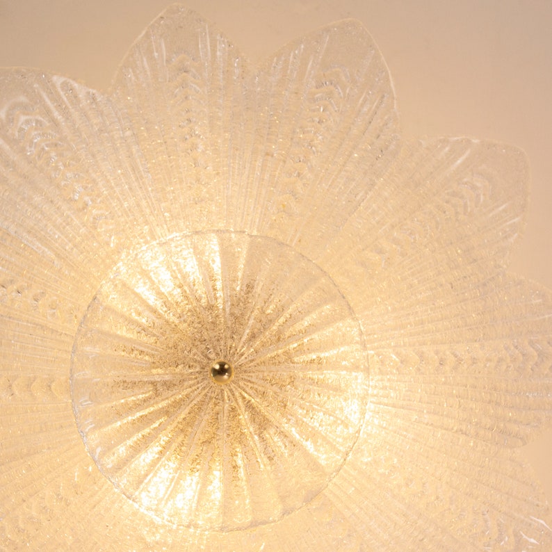 Lámpara de techo de cristal de Murano transparente, hojas hechas a mano con arena, lámpara de araña de diseño Made in Italy imagen 7