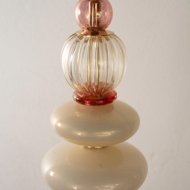 Glass Table Lamps: Murano Handmade Pair (Ivory, Pink, Gold Leaf) image 2