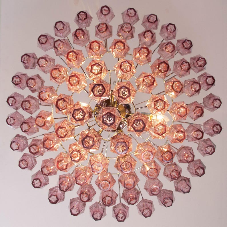 Pendant lighting Polyhedrons – Murano Amethyst Hand-blown Italy – Venini Style lamp image 8