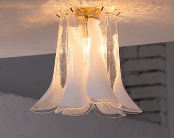 Murano Ceiling Lamp Ø30 cm - White Glass Hand-blown Italy - Mid-Century Modern