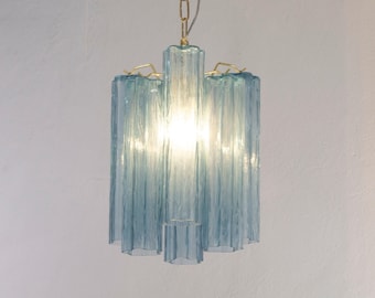Glass pendant Murano Ø25 cm - Blue tronchi Hand-blown Italy - Vintage modern chandelier