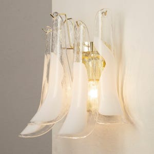 Murano Glass Sconce - Five Clear and White Petali Mid-Century Italian wall light image 1