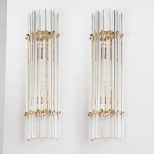 Pair of Wall sconce with triedri Murano glass crystal color Made in Italy, vintage Venini style design wall lamp