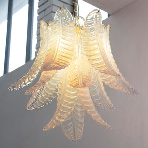 Suspension lamp Made in Italy Large opal Murano glass leaves classic vintage design, ceiling chandelier diameter 50 cm