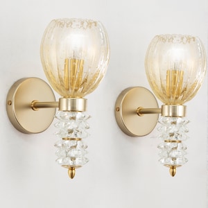 Set of 2 Murano glass sconce crystal color and gold decorations, vintage style blown rostrato glass, Made in Italy